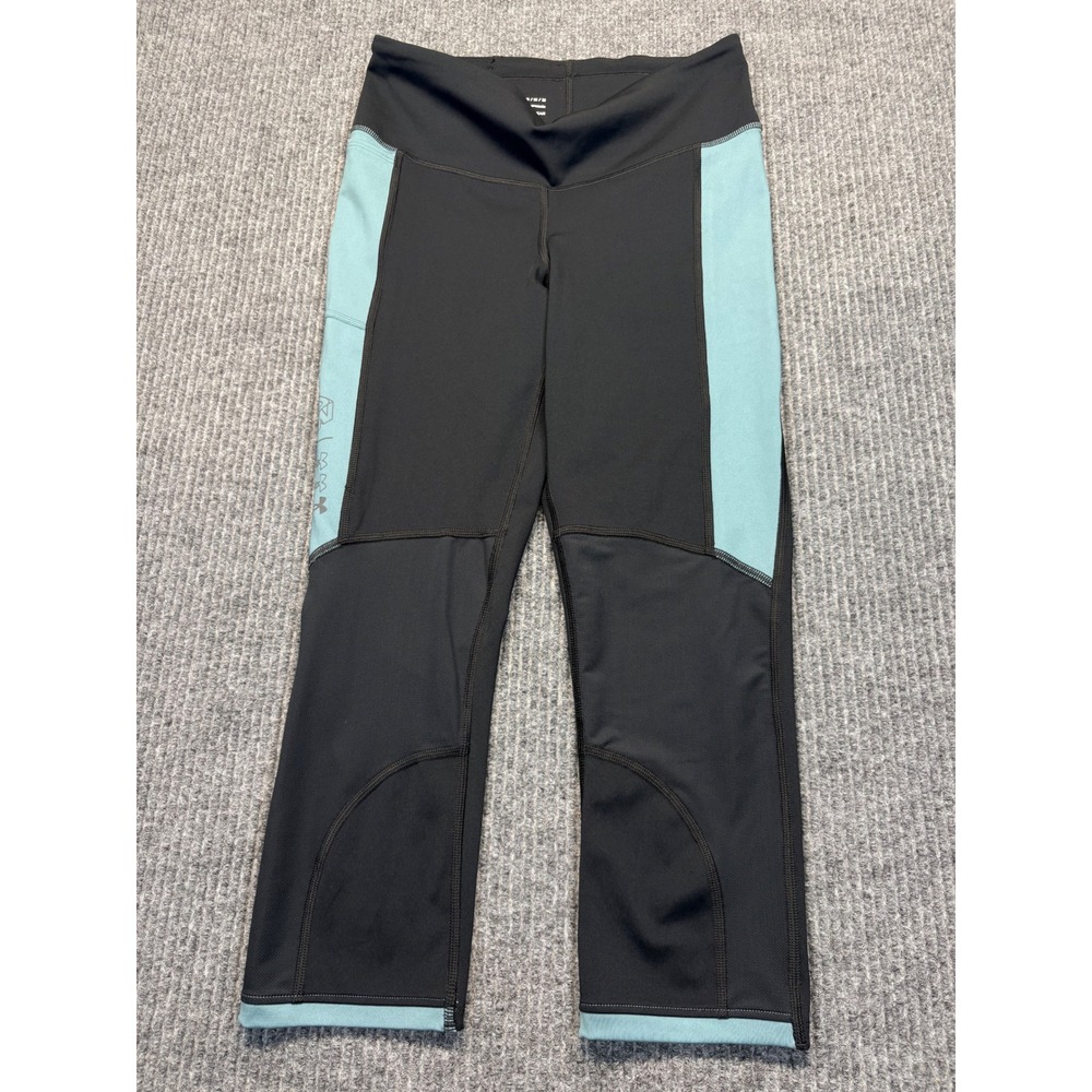 Under Armour HeatGear Compression Cropped Leggings Black Teal Womens Medium